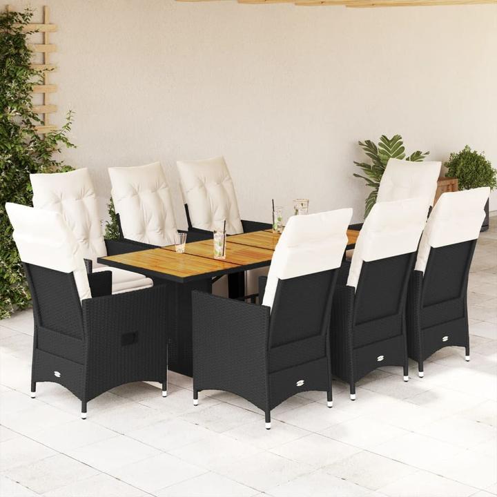 Produktbild VidaXL Gartenmöbel Essgruppe Gartengarnitur Sitzgruppe 9tlg. Schwarz Poly Rattan (80 cm)