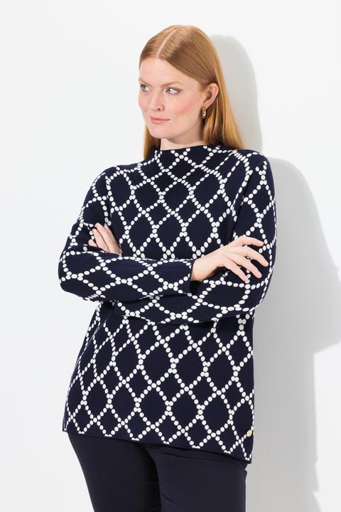 Immagine prodotto Ulla Popken Maglione con jacquard, pallini, collo alto e maniche lunghe (42, 44)