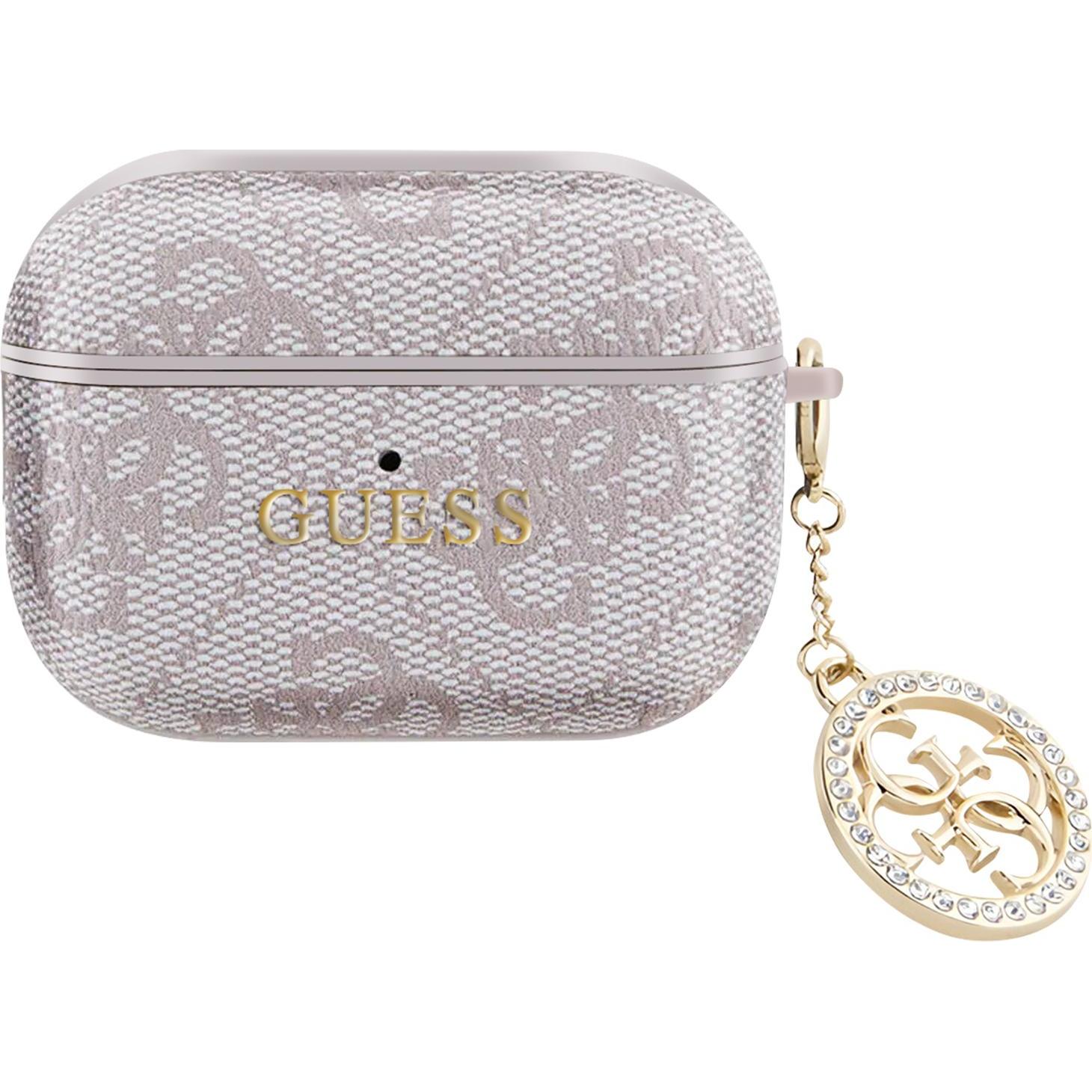 Guess Cover für Airpods Pro 4G Script mit glitzerndem Charm mit Strassverzierung (Kopfhörer Hülle), Kopfhörertasche + Sc...