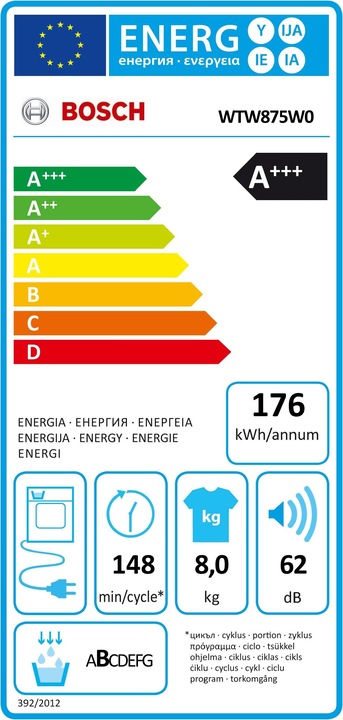 Label énergétique Bosch Hausgeräte WTW875W0 (8 kg, Droite)