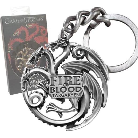 Noble Collection, Schlüsselanhänger, Game of Thrones: Targaryen Keyring with Motto (Metallic Gray), Grau
