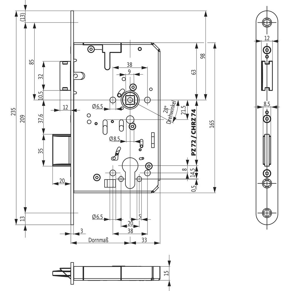 Thumbnail - BKS, Türschloss + Schliesszylinder, Panikschlösser B-23220 (Einsteckschloss)