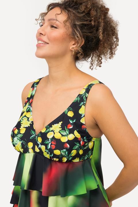 Image du produit Ulla Popken Tankini à motif citrons, bonnets souples et finition en pointe. Matière recyclée (46 B)