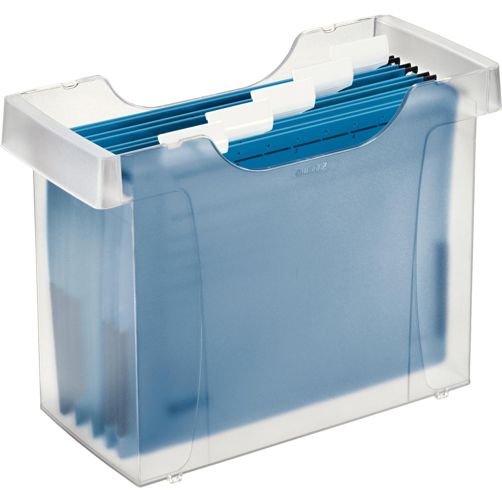 Leitz, Dokumentenablage, Mini-Aktei Hängenmappen-Box Plus, frost aus Polystyrol, stapelbar, niedrige Vorderseite, mit Tr...