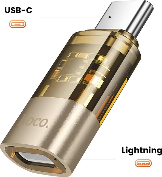 Produktbild Hoco Cable Adapter USB C to Lightning UA36D transparent gold (Lightning, USB Typ C)
