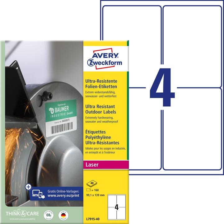 Productafbeelding Avery ZW. Etiketten 99,1x139mm L7915-40 wit, mat, A4 40 vel