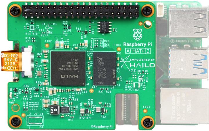 Actual product image Raspberry Pi AI HAT+ 2, 40 TOPS, Hailo 10H Accelerator (HAS)