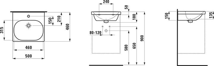 Actual product image Laufen Washbasin LUA 50x46cm ub o ÜL ÜLK u ge. 1 HL-A we LCC (460 mm, 500 mm)