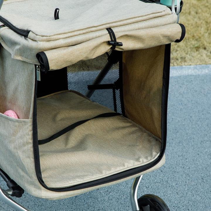 Actual product image PawHut Hundewagen Polyester, Aluminium Khaki (Cat, Dog, Foldable, Washable)