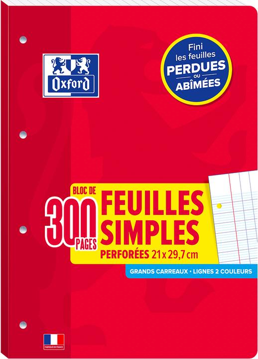 Image du produit Oxford Bloc de feuilles simples perfor'es, A4, seyŠs (210 x 297 mm, Quadrillé)