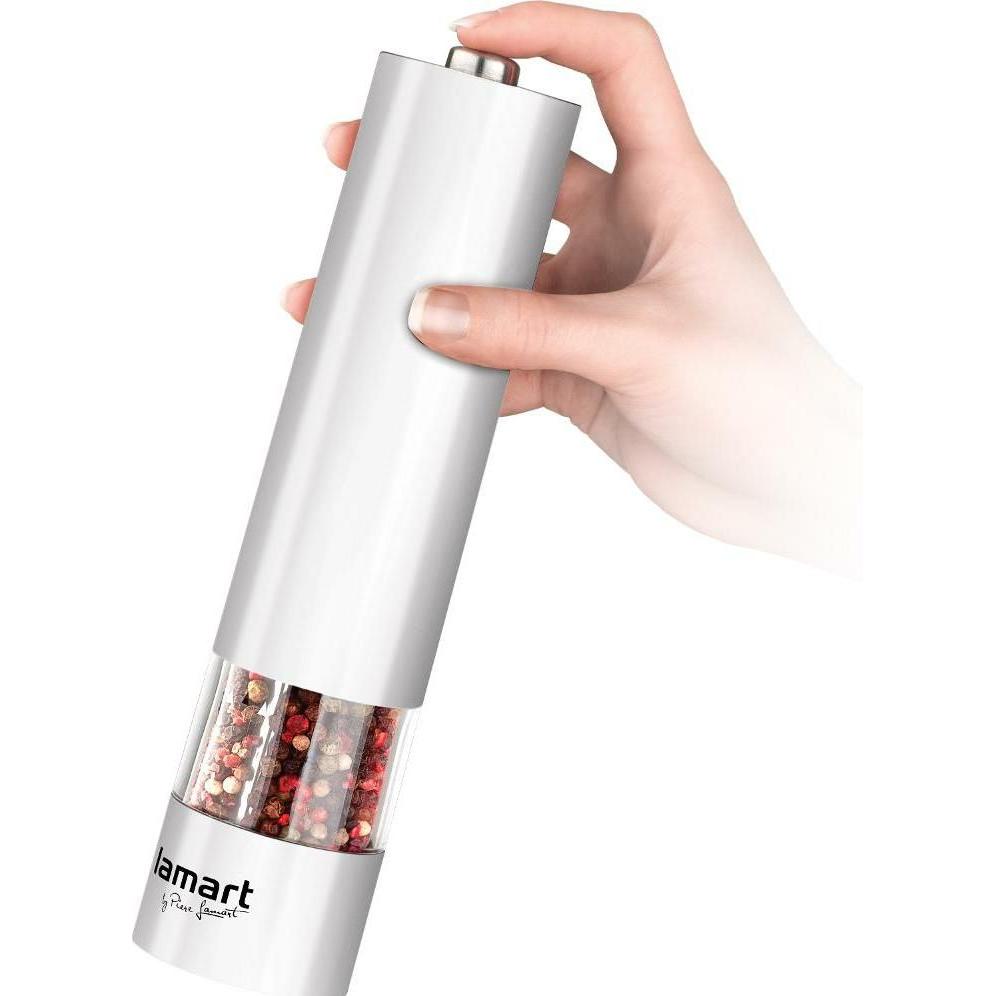 Lamart Elektrische Gewürzmühle Gummi / Pfeffer, Salz / Edelstahl / Weiss, Macinapepe + Spargispezie, Bianco