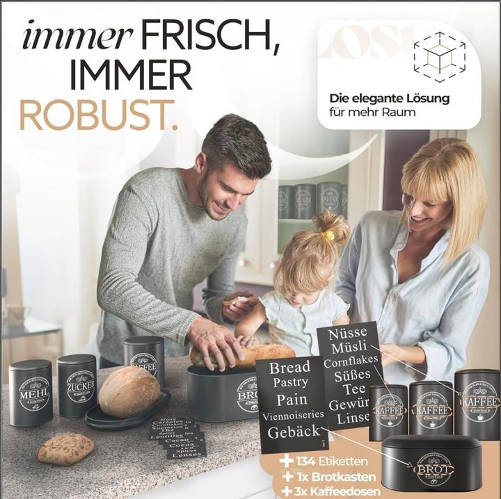Actual product image Idealtastic Brotkasten und Vorratsdosen-Set für Kaffee, Mehl und Zucker