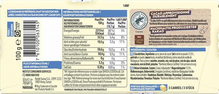 Nutritional values and ingredients Galak White chocolate (100 g)