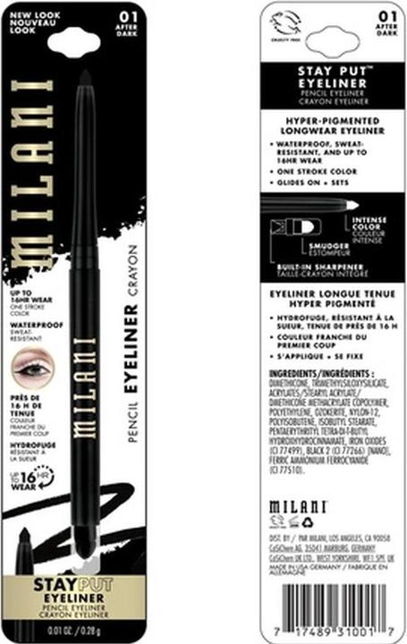 Milani Stay Put Eyeliner Picante 0.01 Ounce Cruelty-Free Self-Sharpening Eye Pencil with Built-In Sm