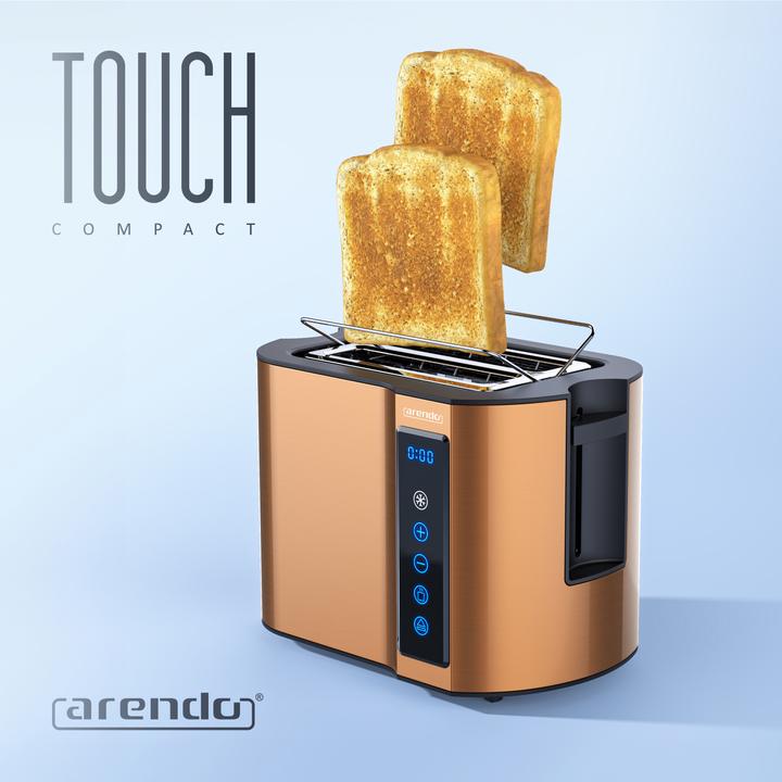 Produktbild Arendo Toaster Edelstahl 2-Scheiben Kurzschlitz, Brötchenaufsatz, Touchpanel, Display mit Restzeitanzeige