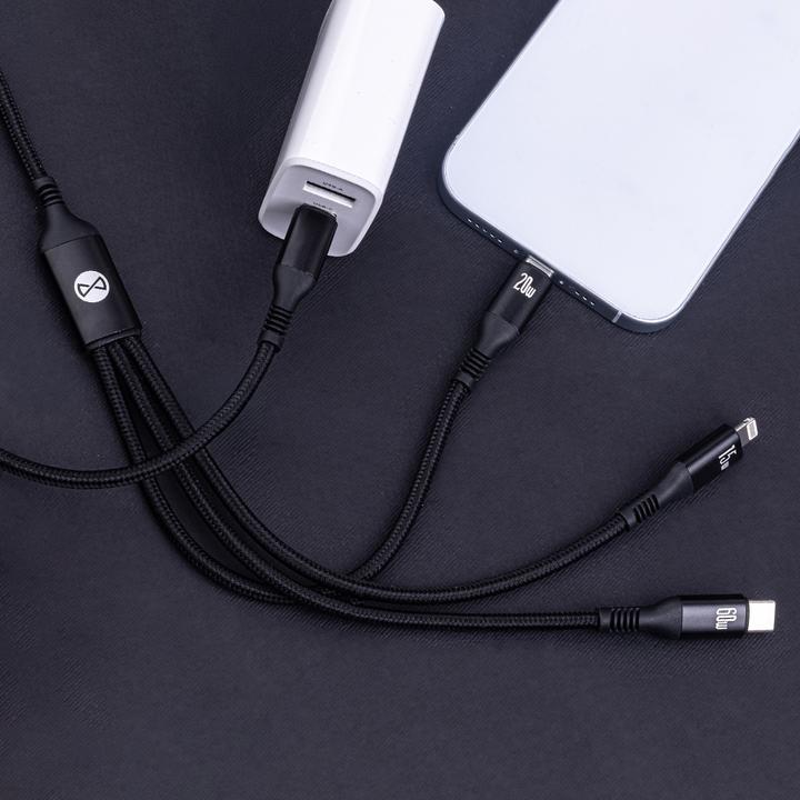 Actual product image Forever 3in1 cable USB-C - Lightning + 2x USB-C 1,2 m 60W black (1.20 m, USB 3.2 Gen 1, 60 W)