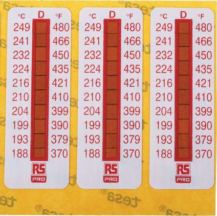 Actual product image RS PRO Temperature measuring strips 188°C / 249°C 10 measuring ranges 10 pcs. Vertical, L. 51mm, W. 18mm