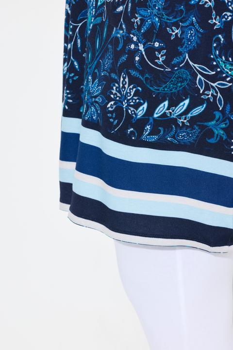 Produktbild Ulla Popken Jersey-Minikleid, Blüten, A-Linie, Rundhals, ärmellos (54)