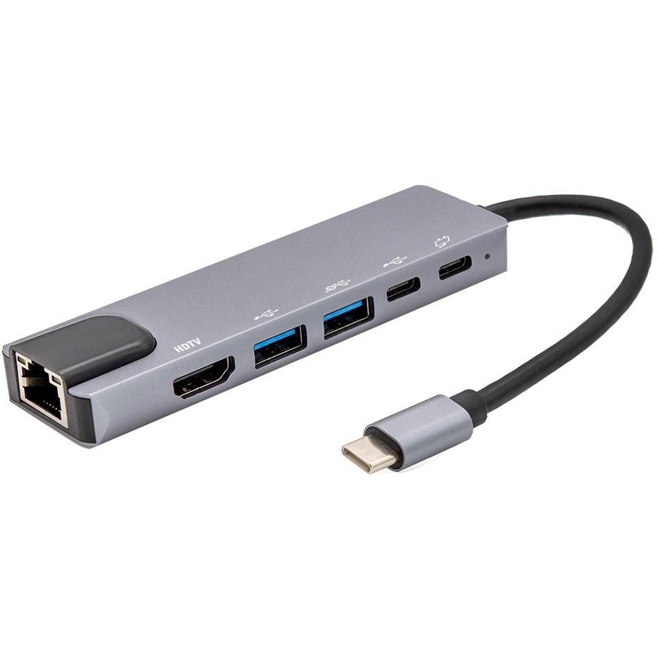 E+P USB-C Multiport-Adapter (USB-C, 6 Ports), Dockingstation + USB Hub, Schwarz
