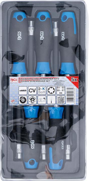 Produktbild BGS Flexibler Schraubendreher-Satz mit Rundgriff E-Profil E4 - E8 Klingenlänge 150 mm 5-tlg.
