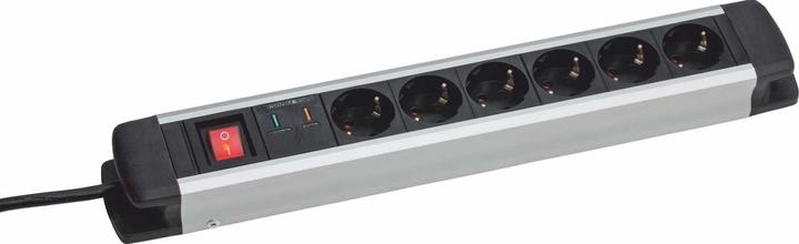 As - Schwabe 6-fach Aluminium-Steckdosenleiste mit Überspannungsschutz und Schalter (6 x, CEE 7/3, 1.50 m)