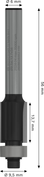 Produktbild Bosch Professional Zubehör Laminat-Bündigfräser, 6 mm, D1 9,5 mm, L 13,7 mm, G 56 mm