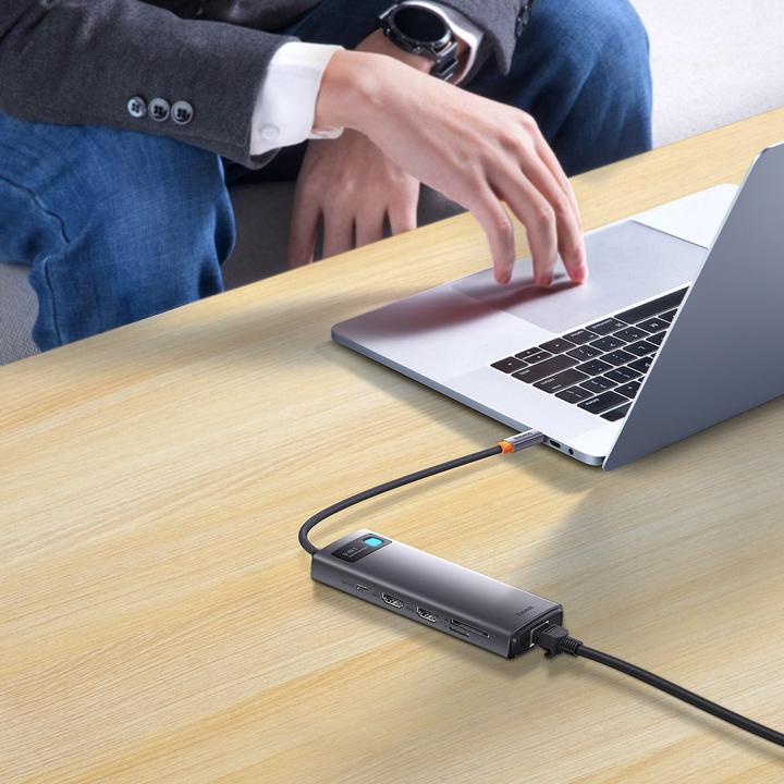 Actual product image Baseus Metal Gleam Series 9-in-1 Multifunctional Type-C HUB Docking Station Gray Type-C to HDMI*2+USB3.0*2 (USB-C, 9 ports)