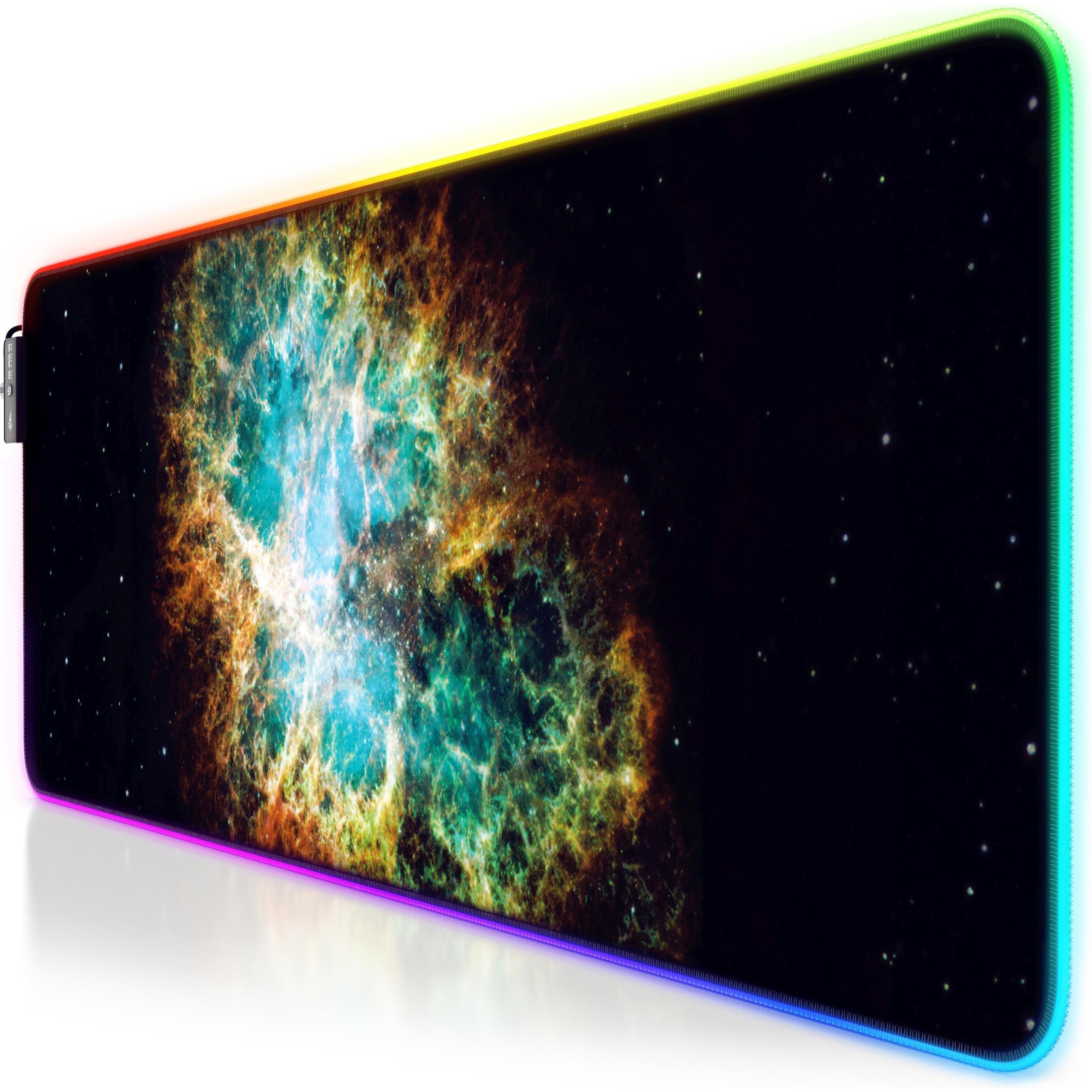 Titanwolf RGB Gaming Mauspad, Mausmatte XL 800 x 300mm verbessert Präzision & Geschwindigkeit, Galaxie Grün (XL), Mausma...