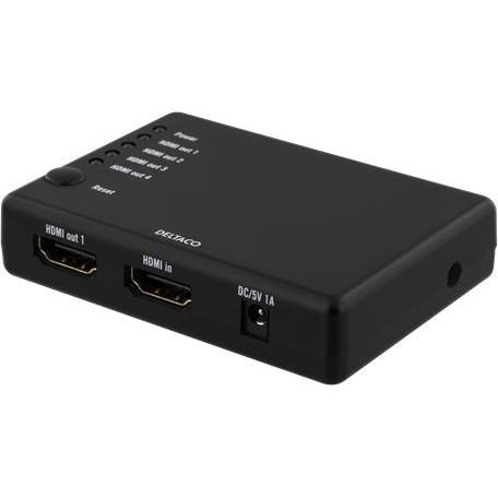 Deltaco HDMI splitter 1x in 4x out 6.75 Gbit/s black, Switch Box