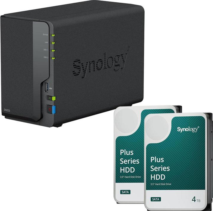 Immagine prodotto Synology DiskStation DS223 server NAS a 2 alloggiamenti vuoto + 2x Plus 3.5"" SATA 6Gb/... (2 x 4 TB)