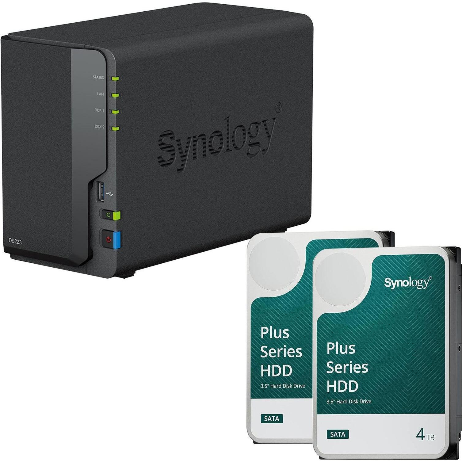 Synology DiskStation DS223 2 Einschübe NAS-Server Leergehäuse + 2x Plus 3.5"" SATA 6Gb/... (2 x 4 TB