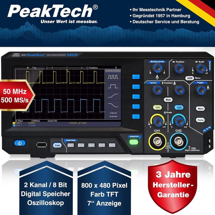 Produktbild Peaktech P 1403 Digital Speicher Oszilloskop (CAT II 400V)