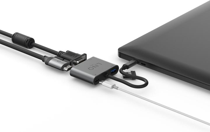Actual product image LINQ Connects USB-C -> 1x HDMI, 1x VGA, 1x USB-C, 1x USB-A LQ48001 grey (USB-C, 3 ports)