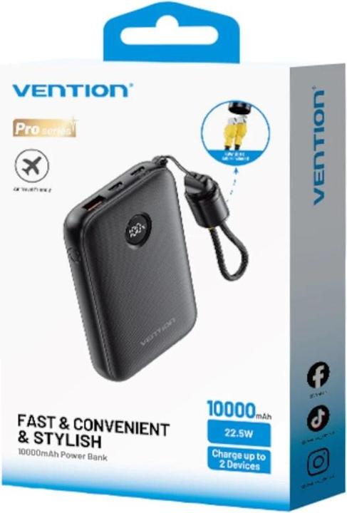 Image du produit Vention POWER BANK USB 10000MAH 22.5W/BLACK FKAB0-C (10000 mAh, 22.50 W, 22.50 Wh)