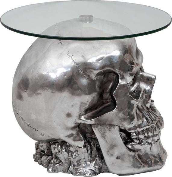 Actual product image Swisshandel24 Side Table Skull, Polyresin Glass Table Living Room Table, Silver 52x55x55cm (52 x 55 x 55 cm)