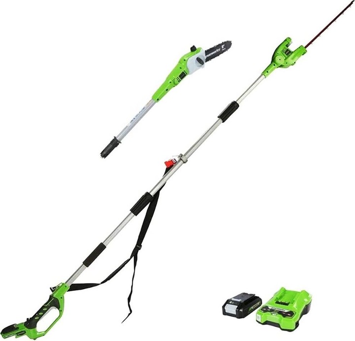 Immagine prodotto Greenworks Tagliasiepi a batteria 2 in 1 G24PSHK2 con batteria da 2Ah e caricabatteria (Tagliasiepi a batteria)