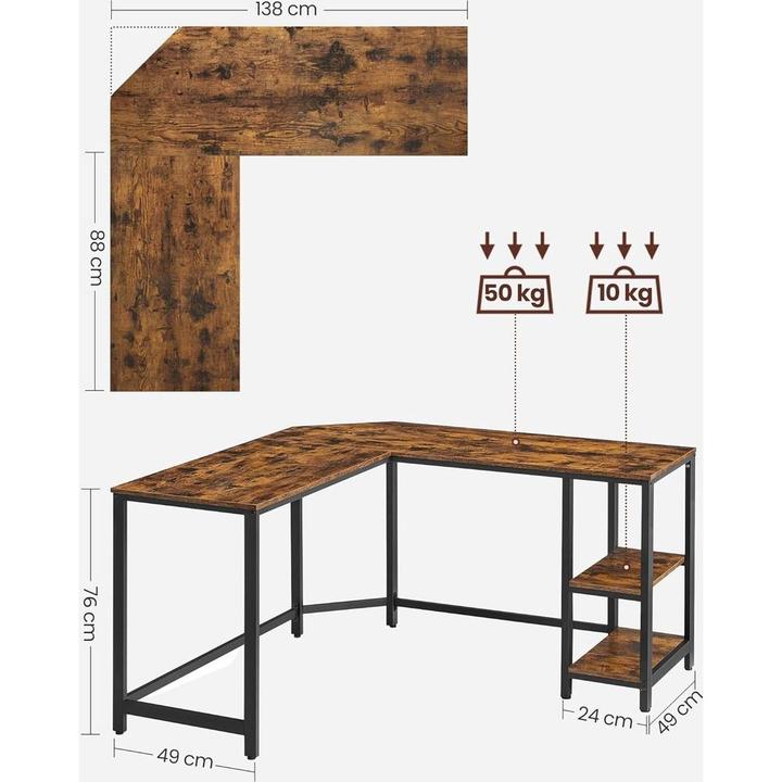 Image du produit Songmics L-Schreibtisch platzsparend vintagebraun Holz (138 x 138 x 76 cm)