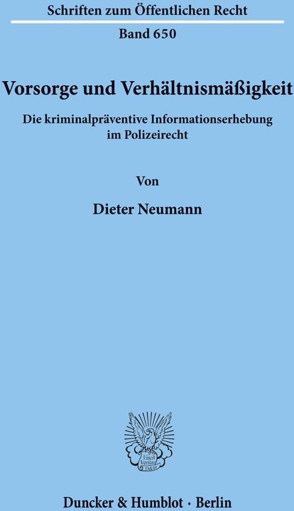 Produktbild Vorsorge und Verhältnismässigkeit (Deutsch, Dieter Neumann, 1994)