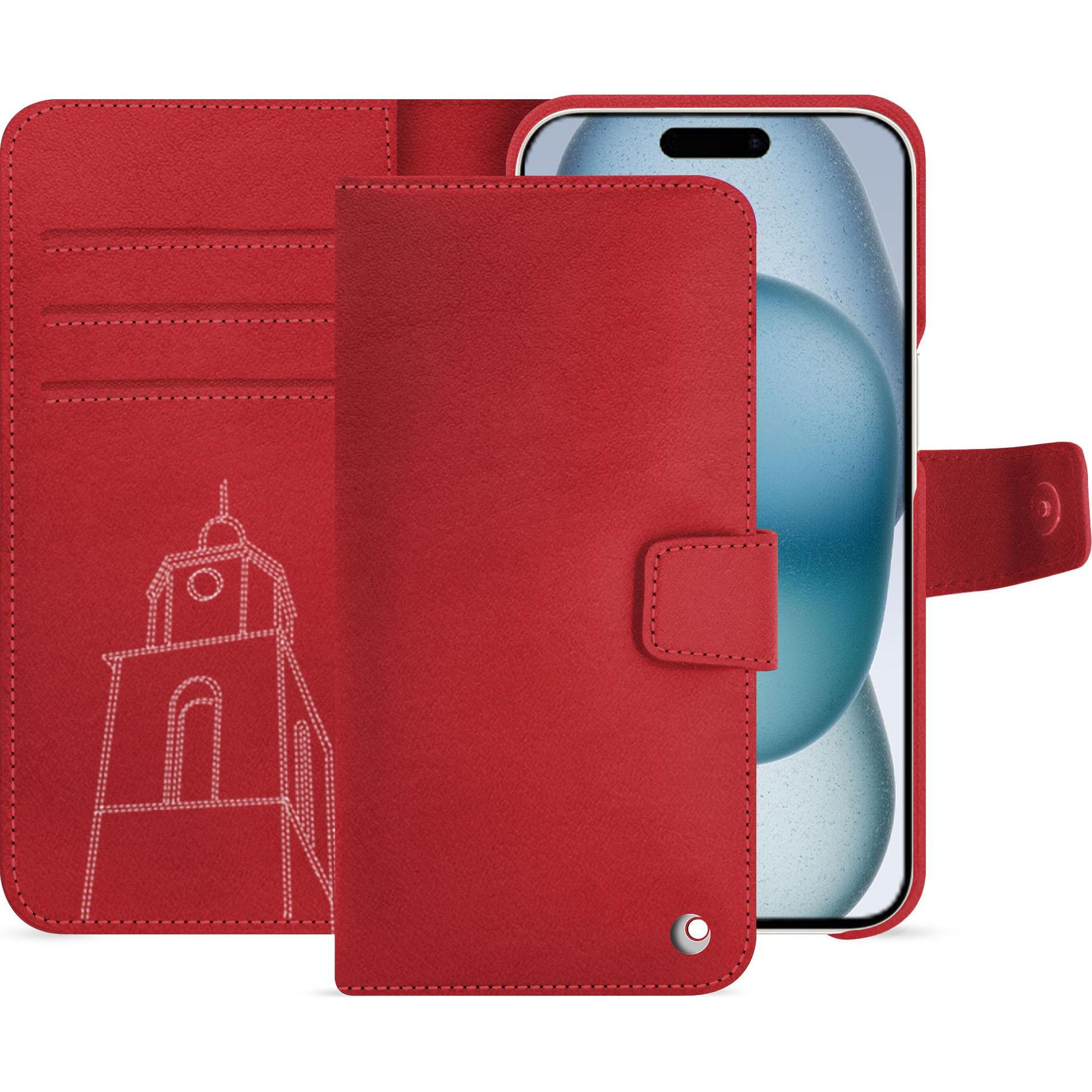 Noreve Lederschutzhülle Apple iPhone 15 (Apple iPhone 15), Smartphone Hülle, Rot