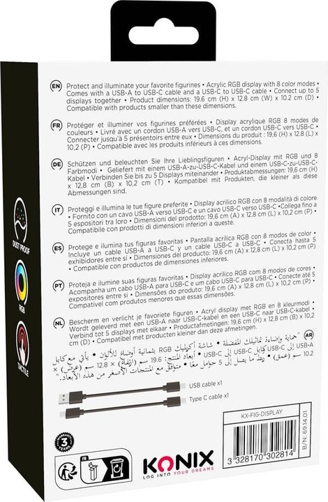 Image du produit Konix Vitrine acrylique avec éclairage LED RGB pour figurines de collection Funko Pop (9 x 9x 14 cm)