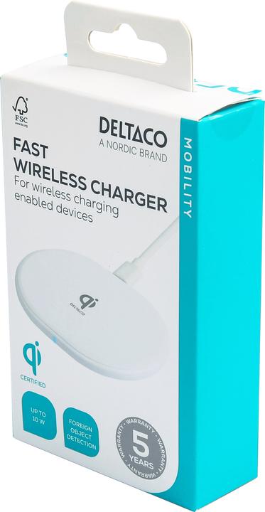 Produktbild Deltaco Bevielis kroviklis,, USB-C, Qi, baltas QI-1039 / 1902335 (10 W)