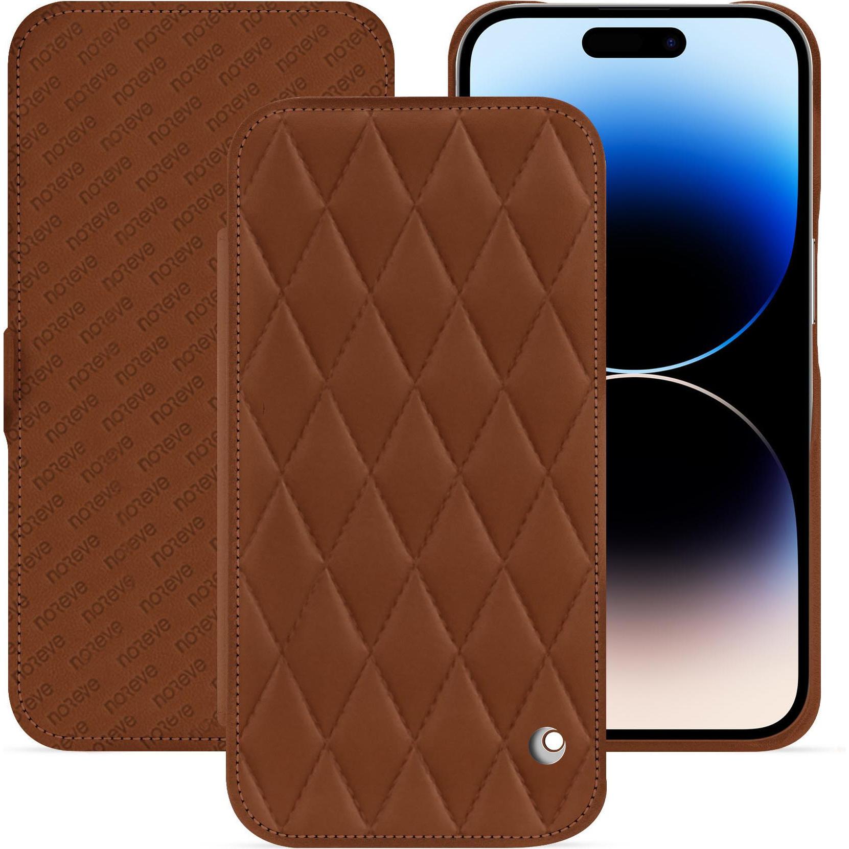 Noreve Lederschutzhülle horizontal (Apple iPhone 15 Pro), Smartphone Hülle, Braun