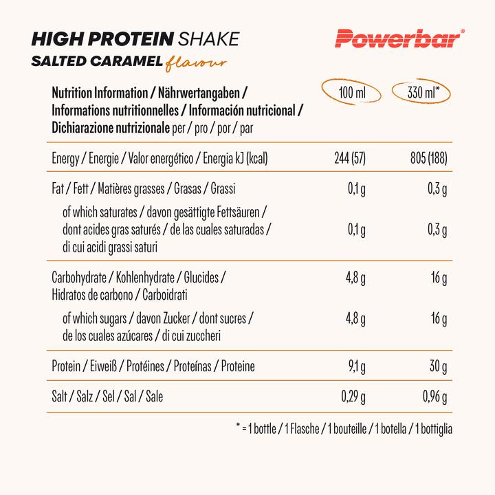 Valeurs nutritives et ingrédients Powerbar Shake haute protéine (Caramel salé, 12 x)