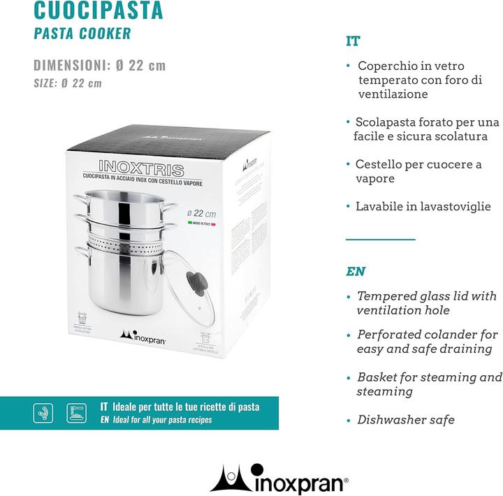 Produktbild Inoxpran Pastamaschine mit Dampfkorb, spülmaschinengeeignet, für Induktion, Gas, Elektro und Keramik