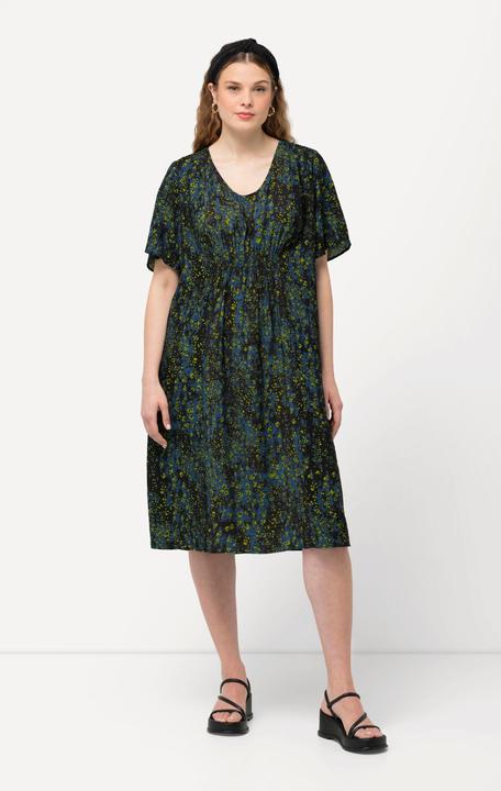 Image du produit Ulla Popken Robe midi à pois. Décolleté en V, manches courtes. Empiècement smocké. (46, 48)