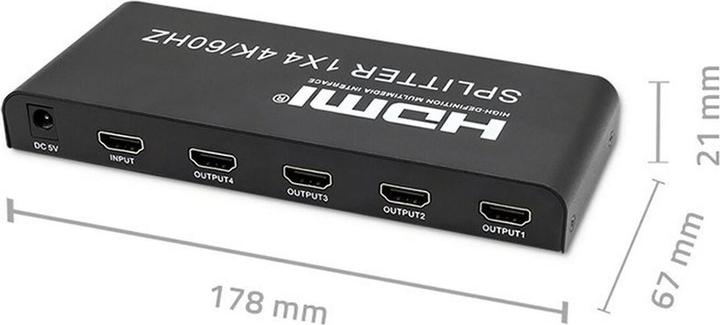 Actual product image Qoltec 51799 Active HDMI splitter 4 x HDMI 4K x 2K | 6 Gbit/s | 60Hz