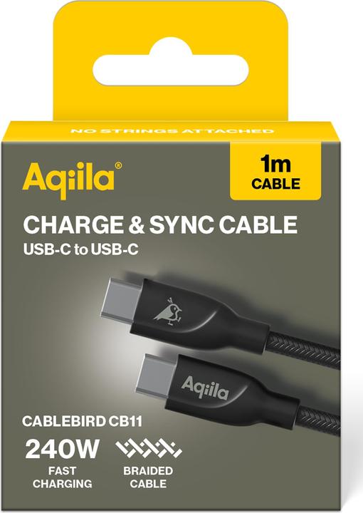 Produktbild Aqiila Cablebird CB11 - USB-C to USB-C Braided cable, 240W (1m) - Black (1 m, USB 2.0, 240 W)