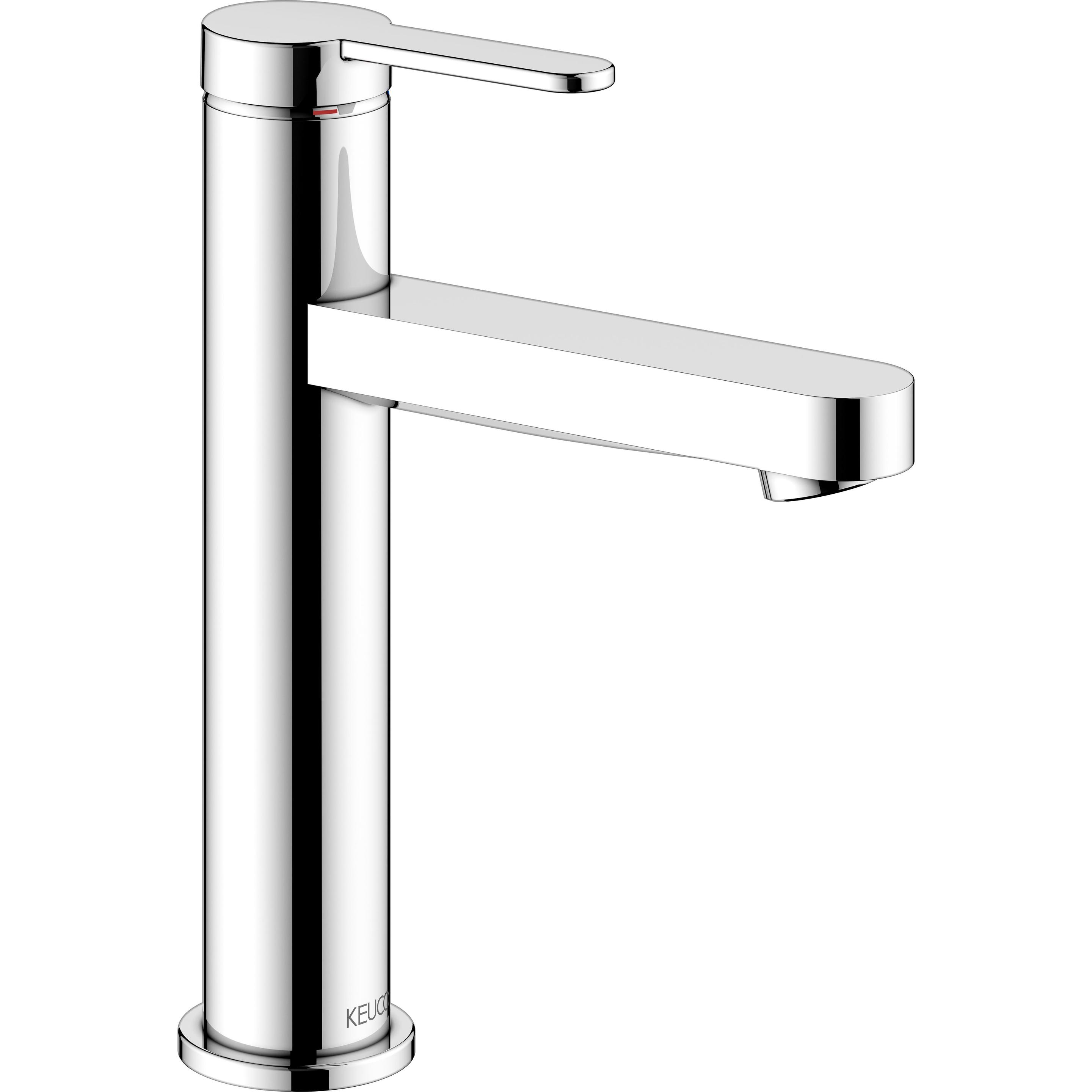 Keuco, Badarmatur, IXMO Flat Einhebel-Waschtischmischer 130, ohne Zugstangen-Ablaufgarnitur, Ausladung 124mm