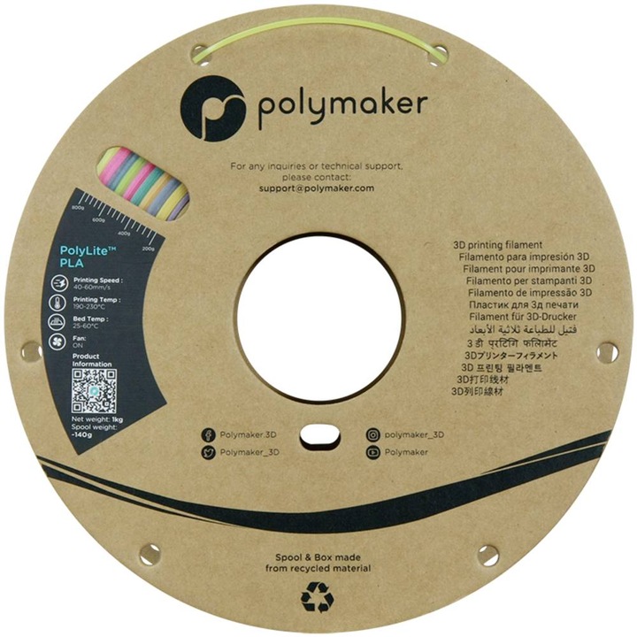 Image du produit Polymaker PA09001 Filament Lumineux PLA phosphorescent 1.75mm 1000g Arc-en-ciel lumineux PolyLite™ 1p. (PLA, 1.75 mm, 1000 g, Multicolore)