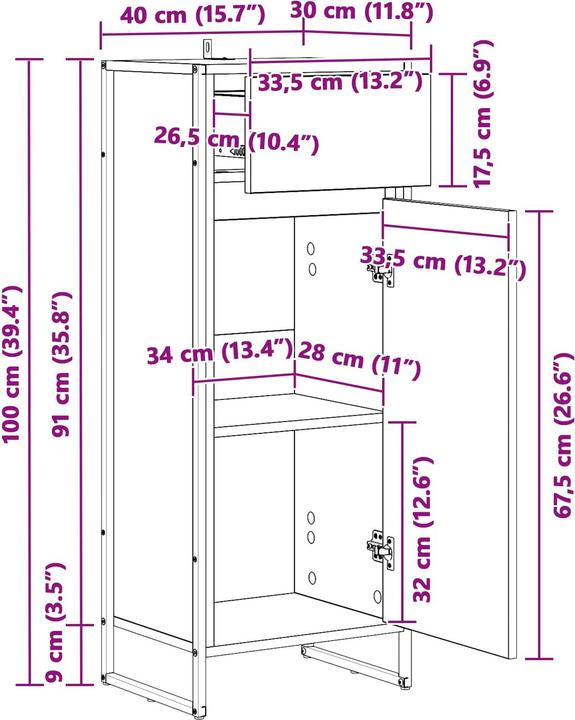 Image du produit vidaXL Badezimmerschrank (30 x 30 x 100 cm)